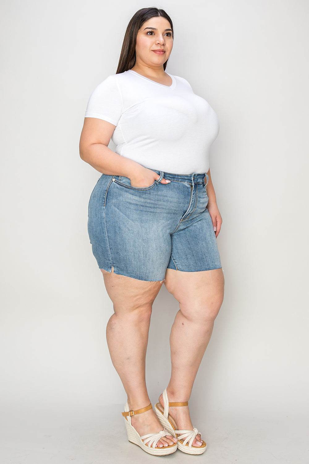 Judy Blue Full Size High Waist Raw Hem Denim Shorts - UnLaced Boutique
