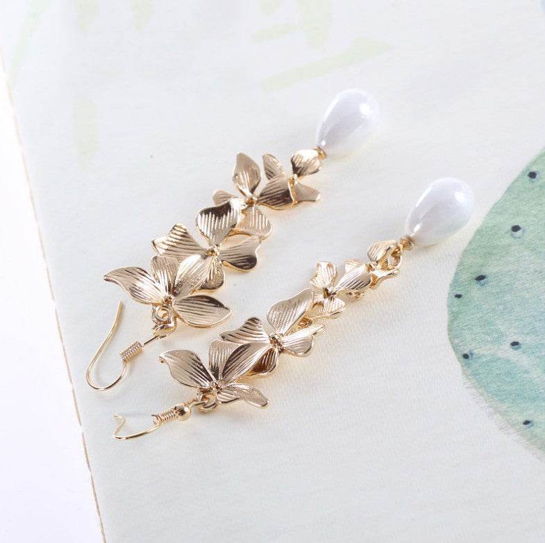 Alloy Flower Synthetic Pearl Earrings - UnLaced Boutique