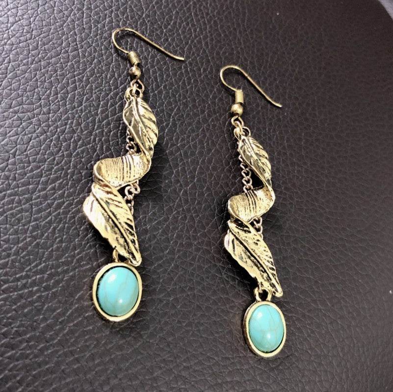 Alloy Leaf Artificial Turquoise Earrings - UnLaced Boutique