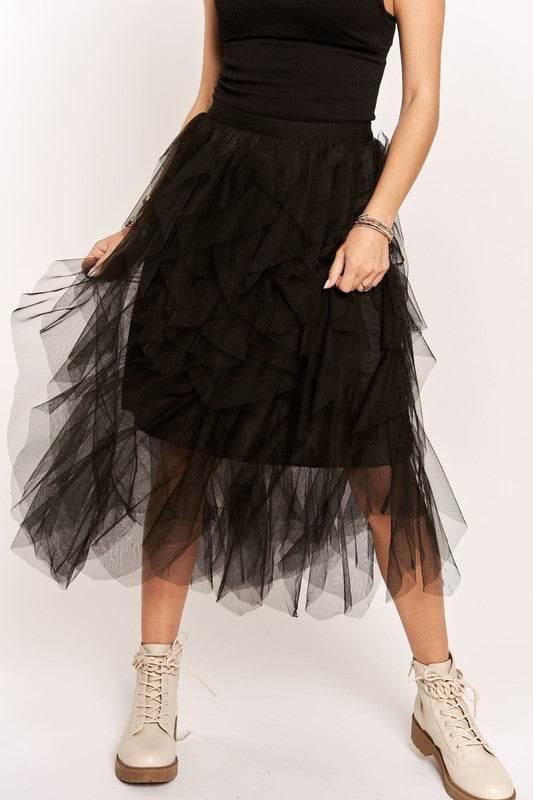 ADORA Ruffled Elastic Waist Midi Skirt - UnLaced Boutique