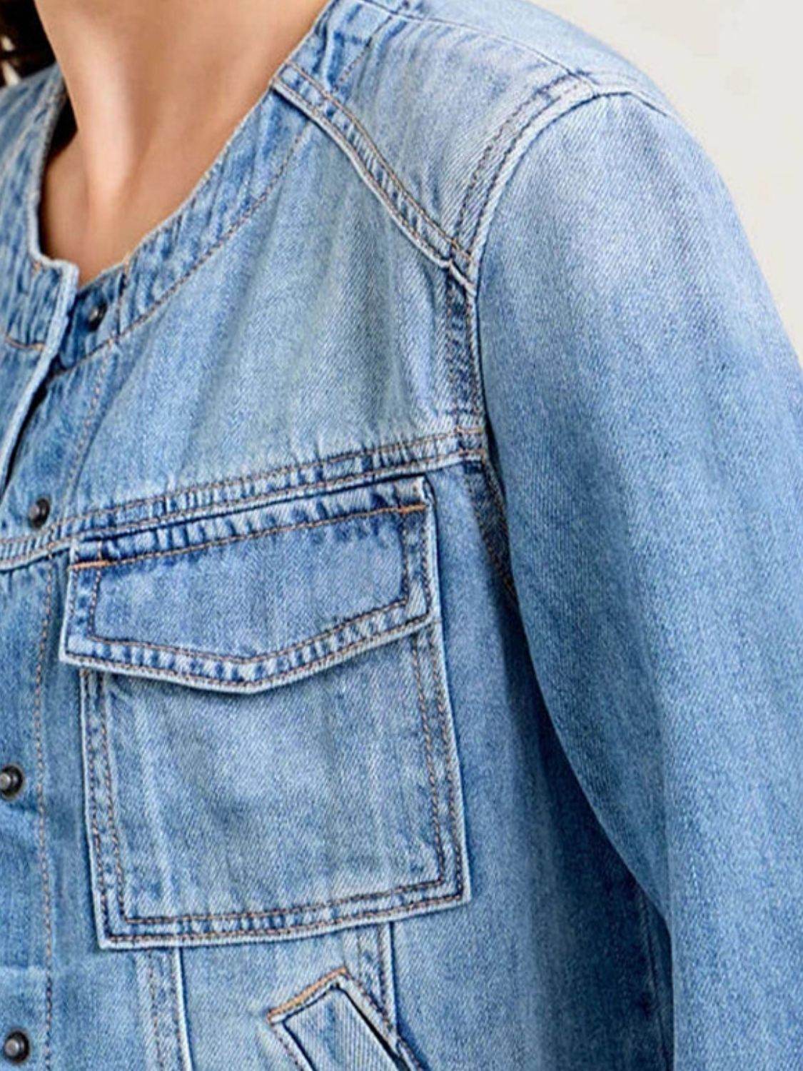 Snap Down Dropped Cargo Denim Jacket - UnLaced Boutique