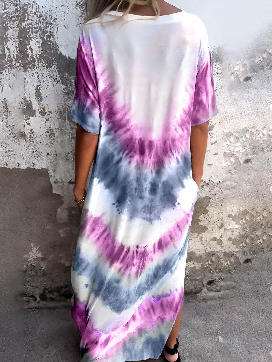 Full Size Pocketed Tie-Dye Short Sleeve Dress - UnLaced Boutique