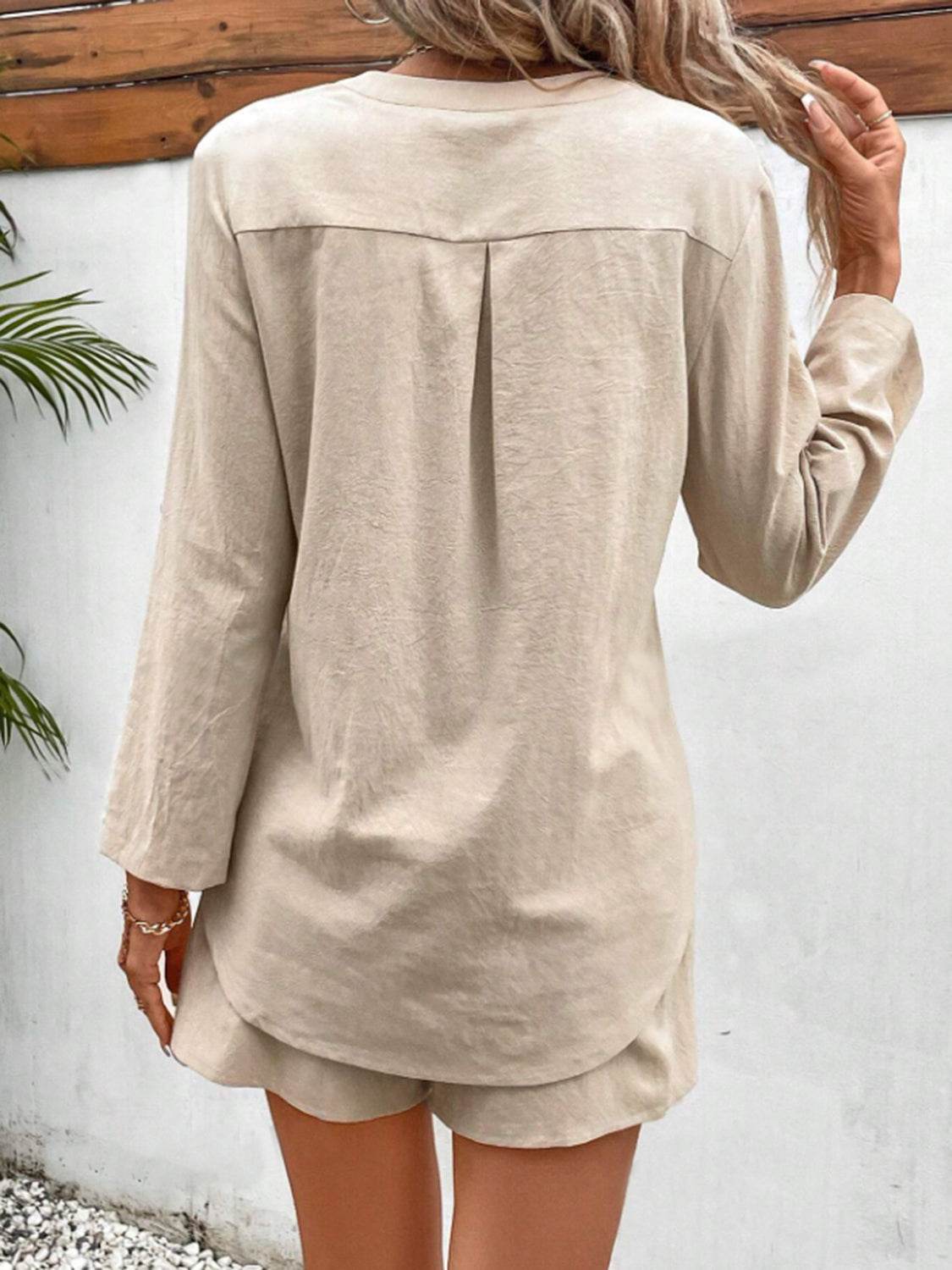 Notched Long Sleeve Top and Shorts Set - UnLaced Boutique