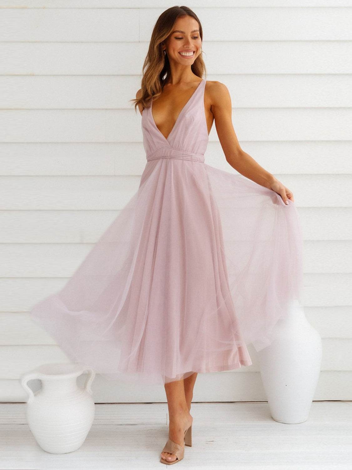 Backless Crisscross Sleeveless Midi Dress - UnLaced Boutique