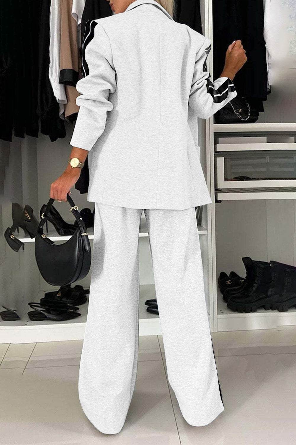 Full Size Contrast Lapel Collar Top and Pants Set - UnLaced Boutique