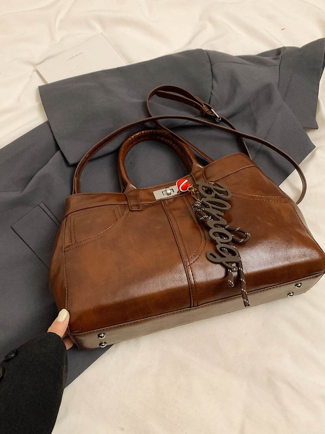 PU Leather Handbag with Pendant - UnLaced Boutique
