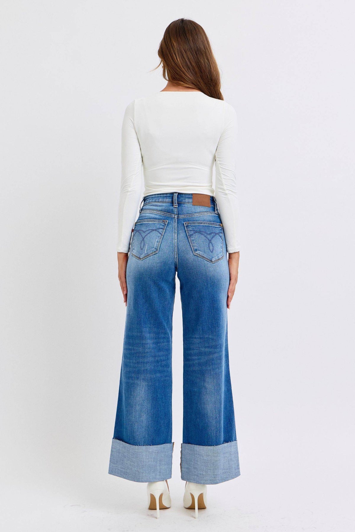 Judy Blue Full Size Distressed High Waist Wide Leg Jeans - UnLaced Boutique