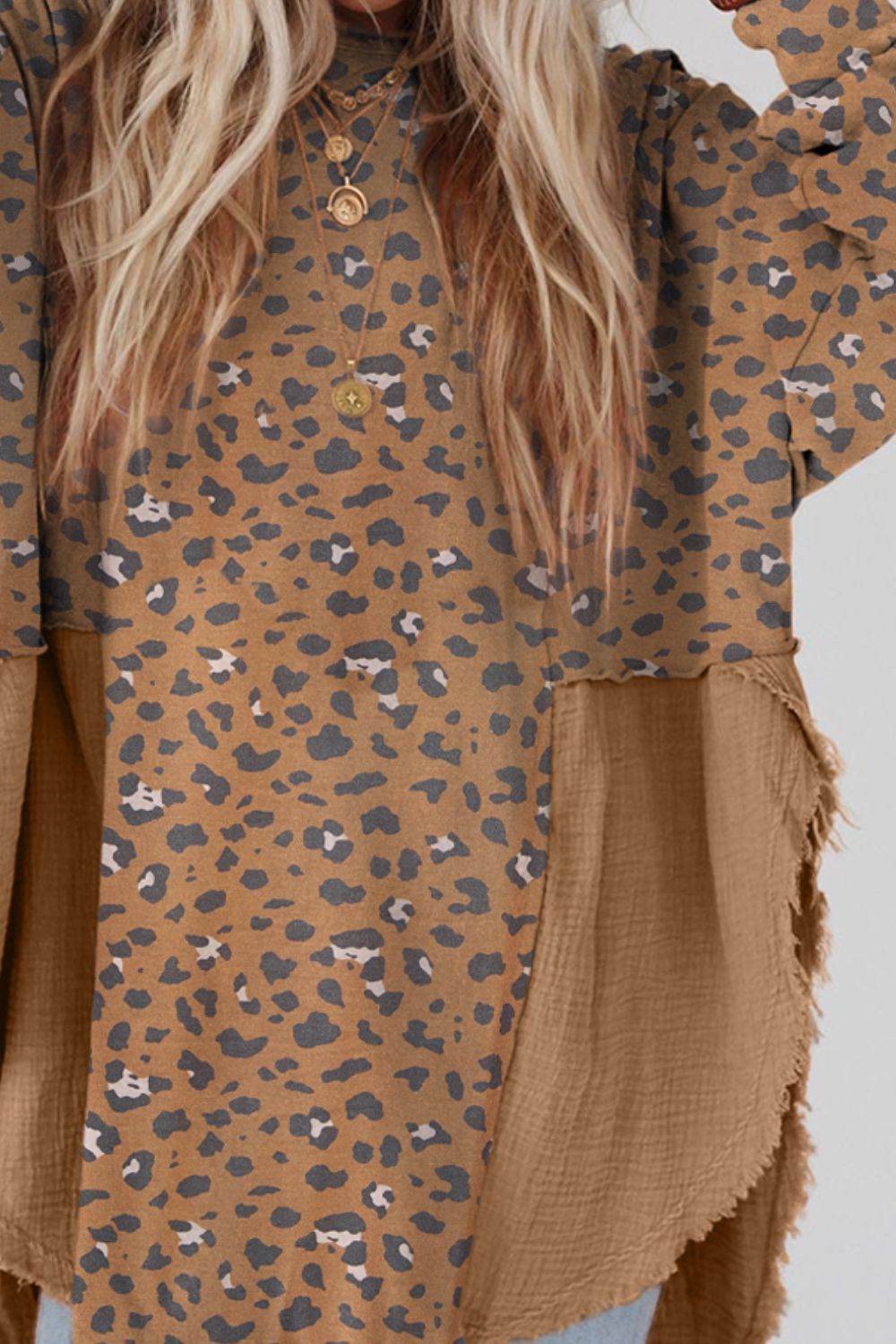 Textured Leopard Dropped Shoulder Blouse - UnLaced Boutique