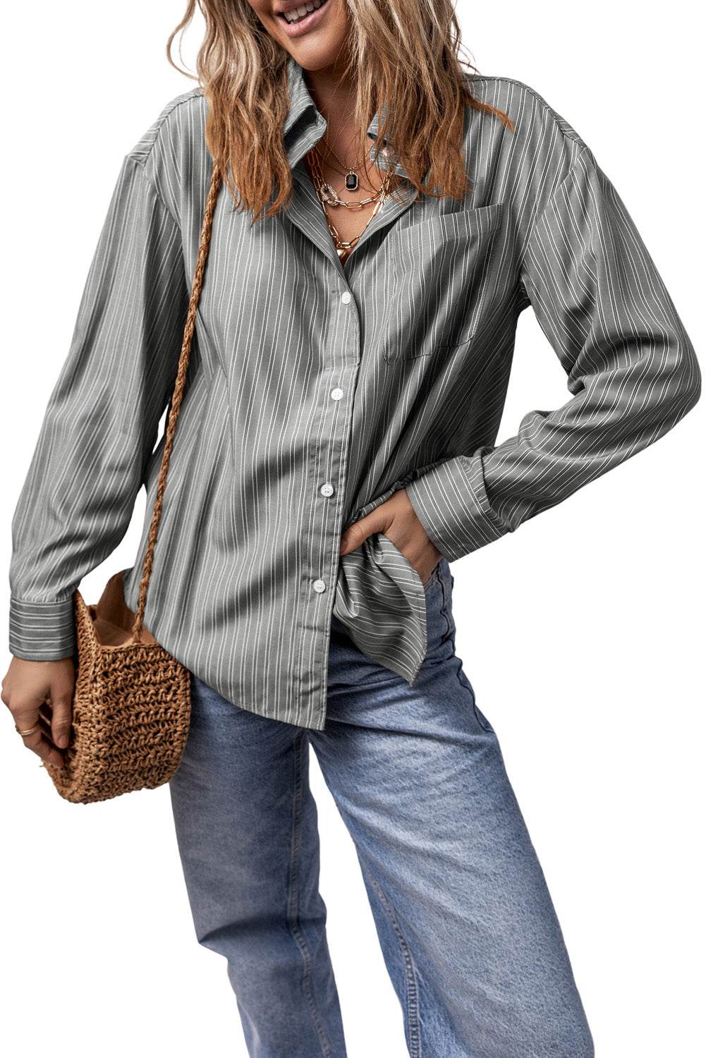 Striped Button Up Long Sleeve Shirt - UnLaced Boutique