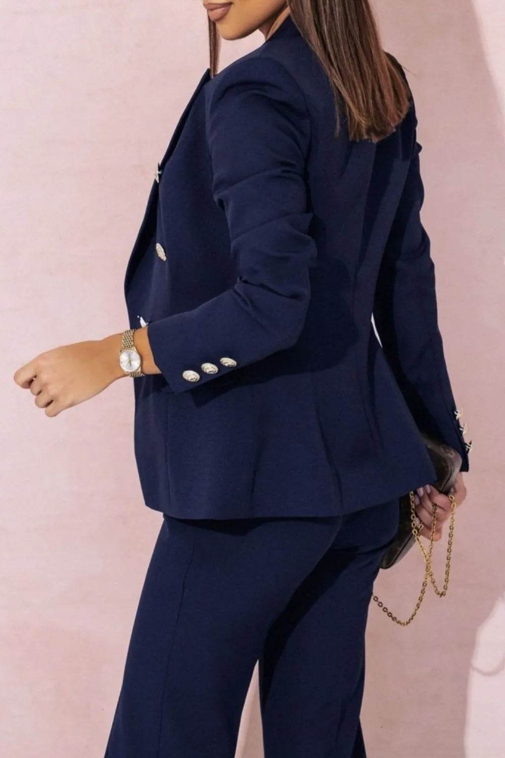 Full Size Lapel Collar Long Sleeve Blazer and Pants Set Plus Size - UnLaced Boutique