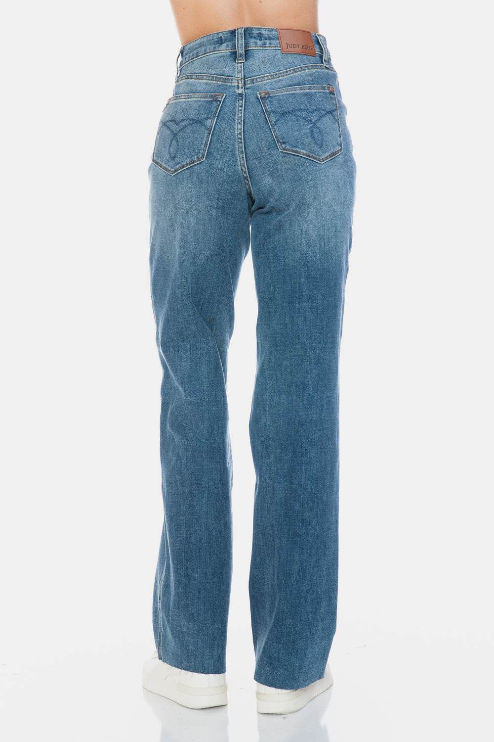 Judy Blue Full Size Tummy Control Cut Raw Hem Straight Jeans - UnLaced Boutique
