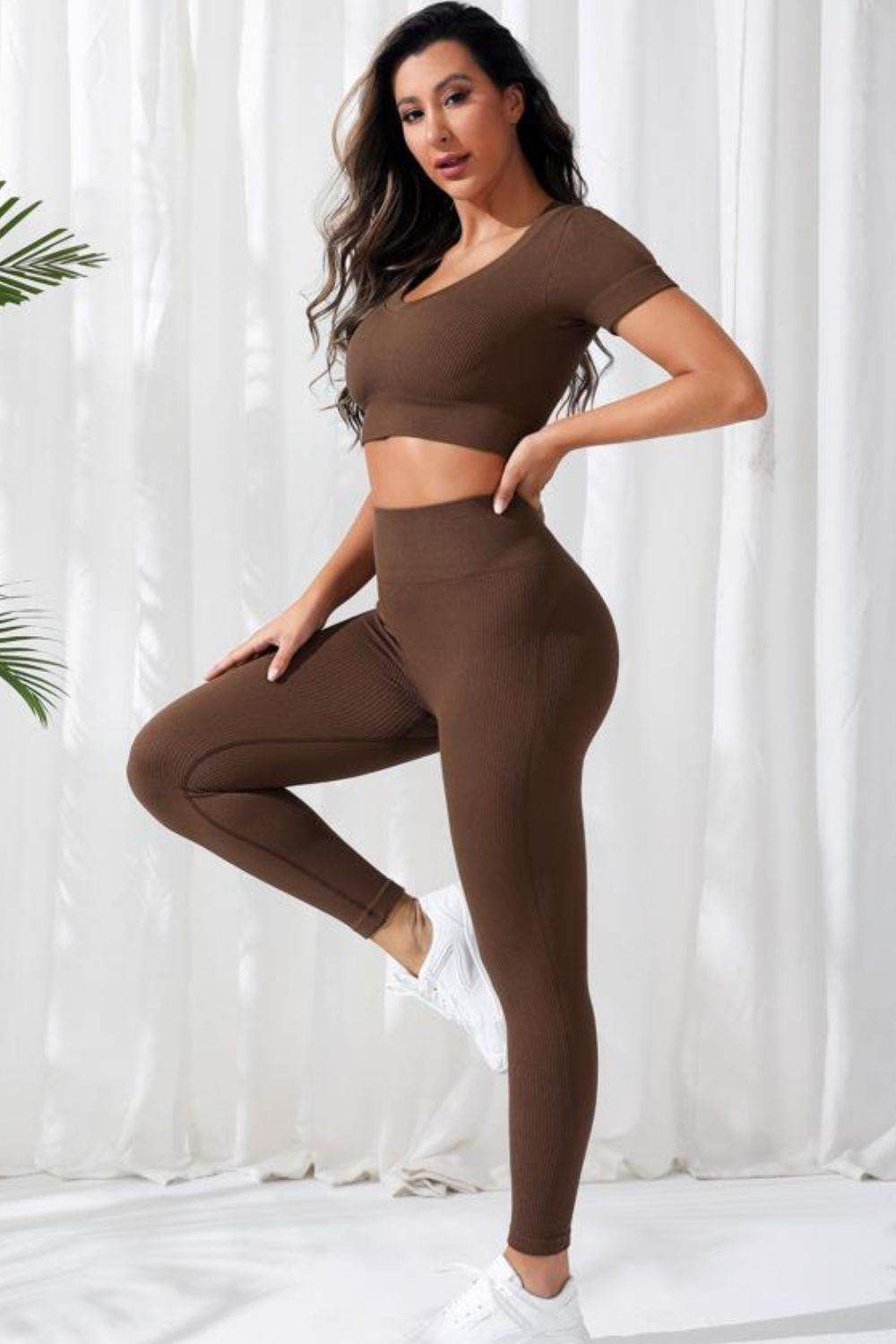 V-Neck Crop Top and High Waistband Long Active Pants - UnLaced Boutique