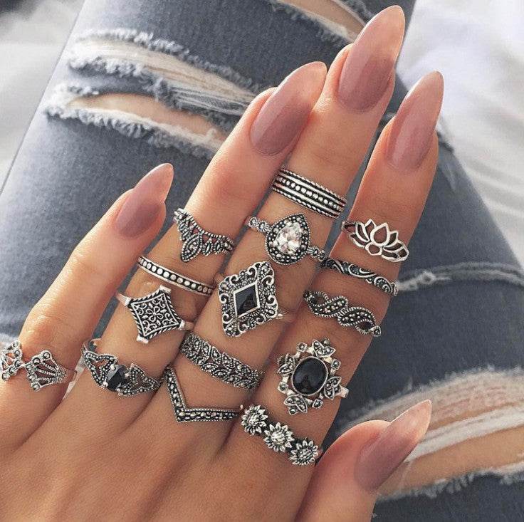 15 Piece Alloy Vintage Ring Set - UnLaced Boutique