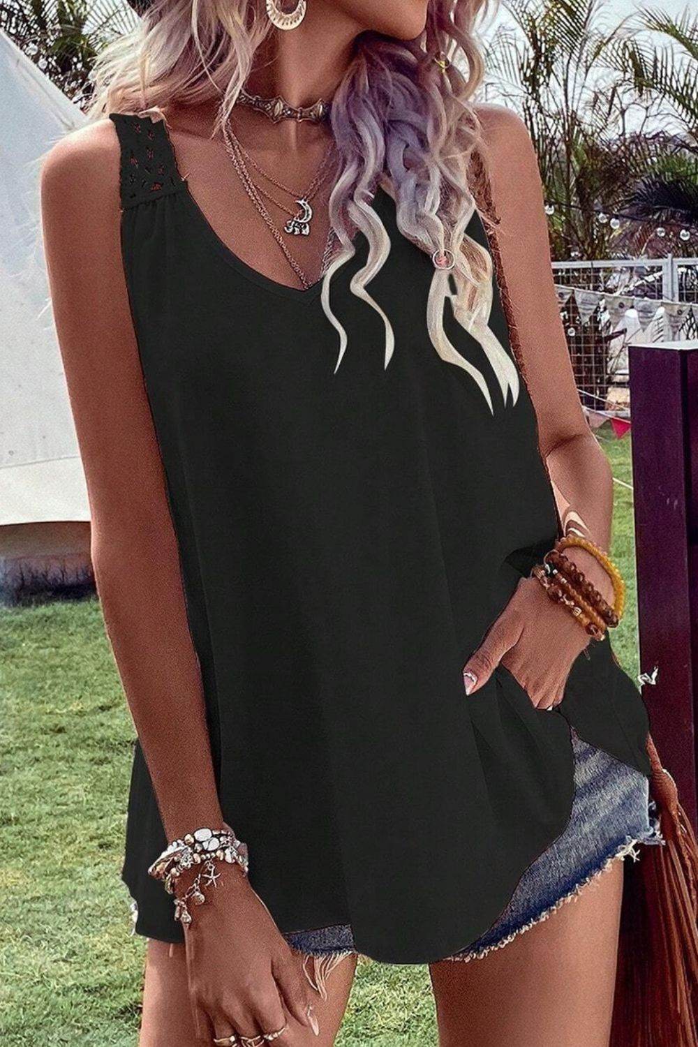 Openwork V-Neck Tank - UnLaced Boutique