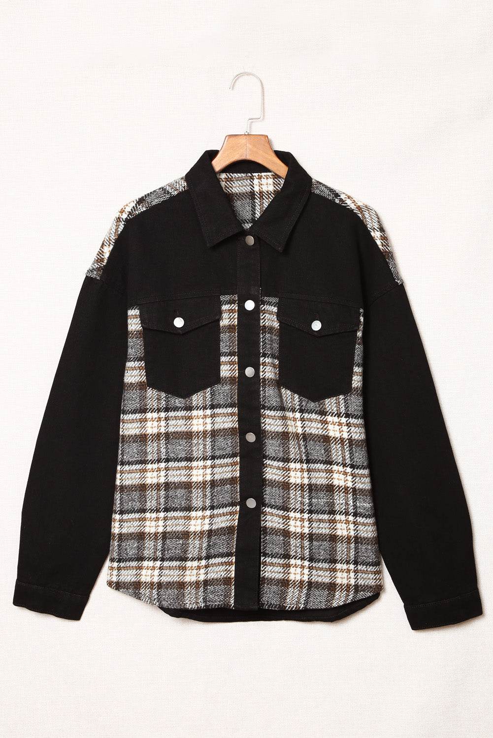 Plaid Pocketed Button Up Denim Jacket - UnLaced Boutique