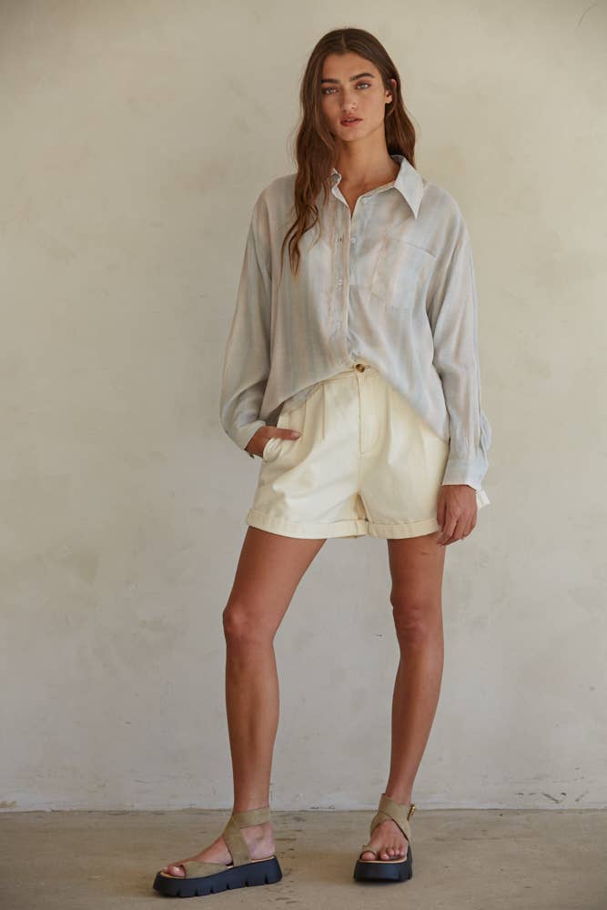L6986 | Button Down Collar Neck Long Sleeve Shirt Top