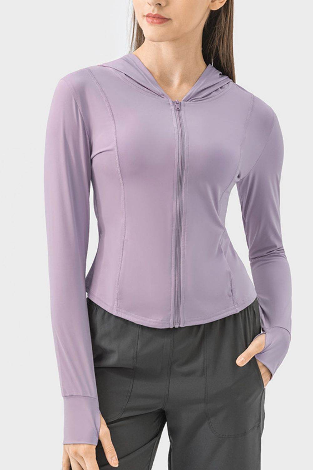 Millennia Pocketed Zip Up Hooded Long Sleeve Active Outerwear - UnLaced Boutique