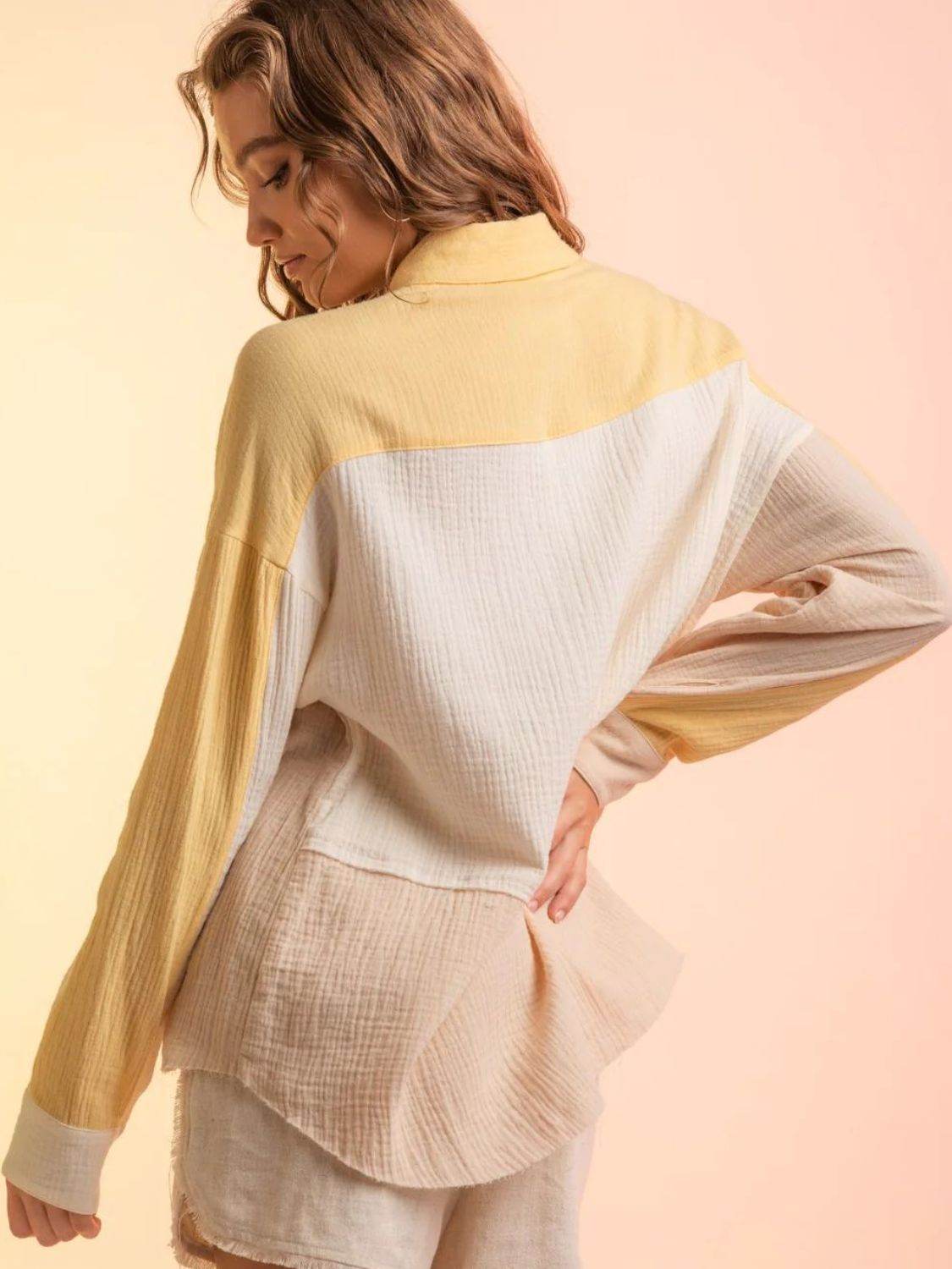 Contrast Button Up Long Sleeve Shirt - UnLaced Boutique