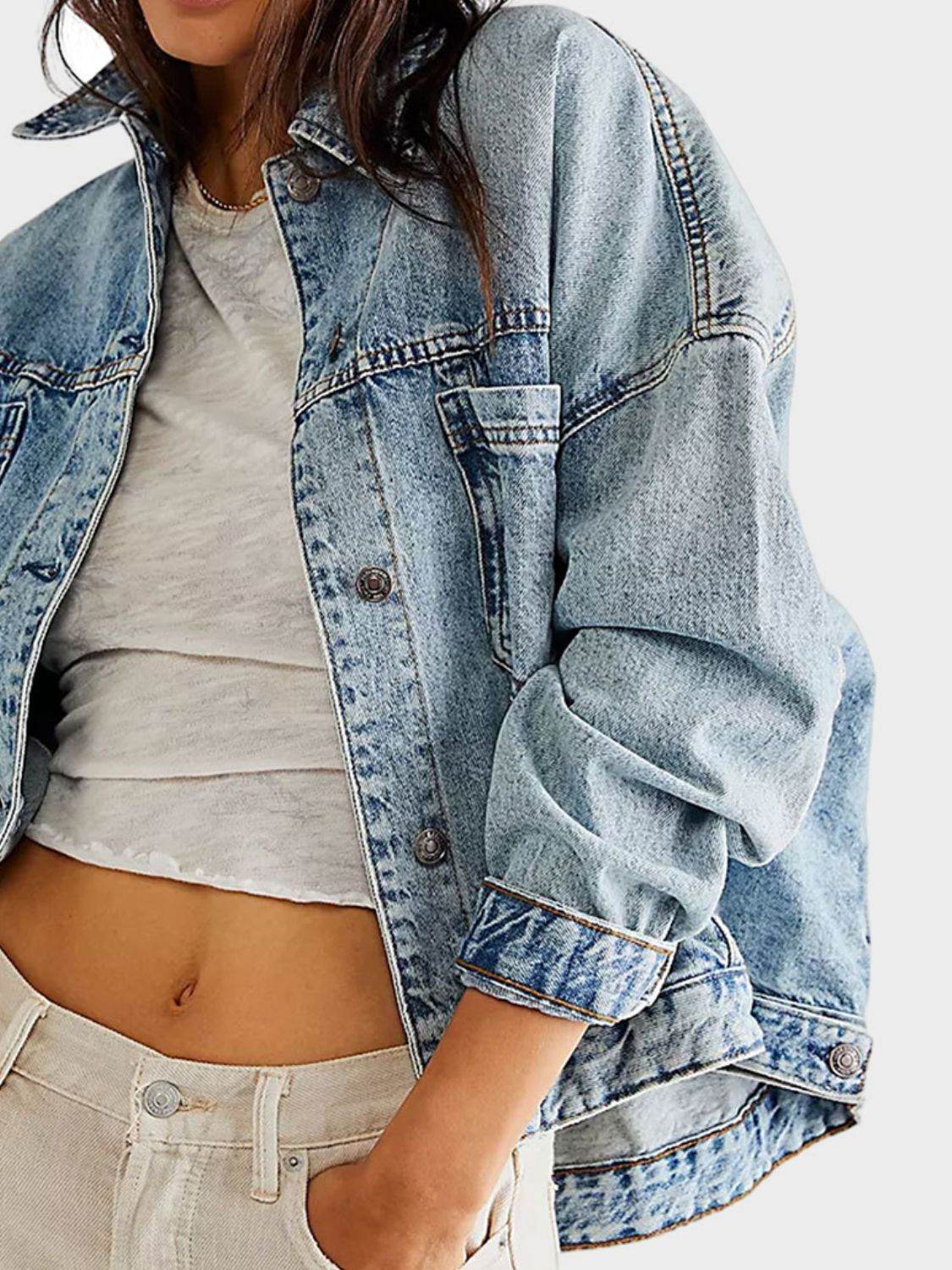Button Up Long Sleeve Denim Jacket - UnLaced Boutique
