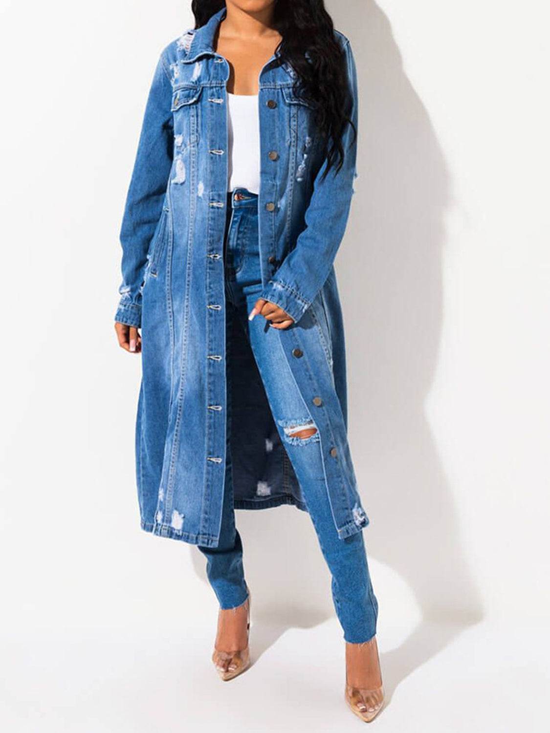 Long Sleeve Raw Hem Denim Jacket - UnLaced Boutique