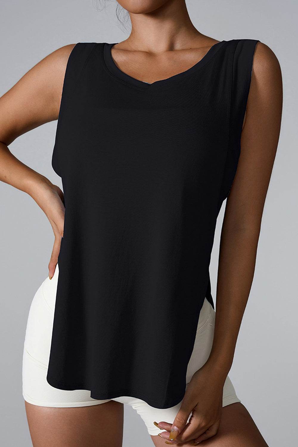 Slit Round Neck Active Tank - UnLaced Boutique