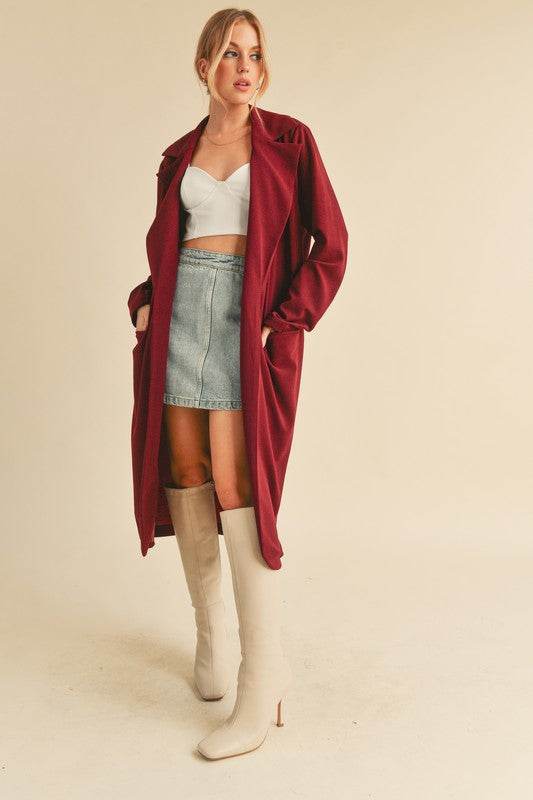 Aemi + Co Lapel Collar Long Sleeve Longline Coat - UnLaced Boutique