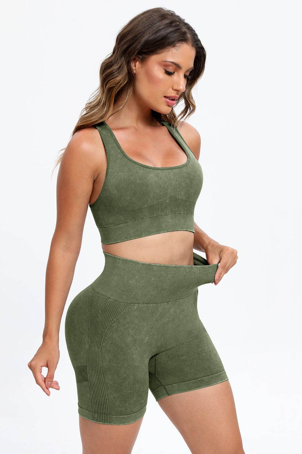 3 Piece Washed Square Neck Wide Strap Active Set - UnLaced Boutique