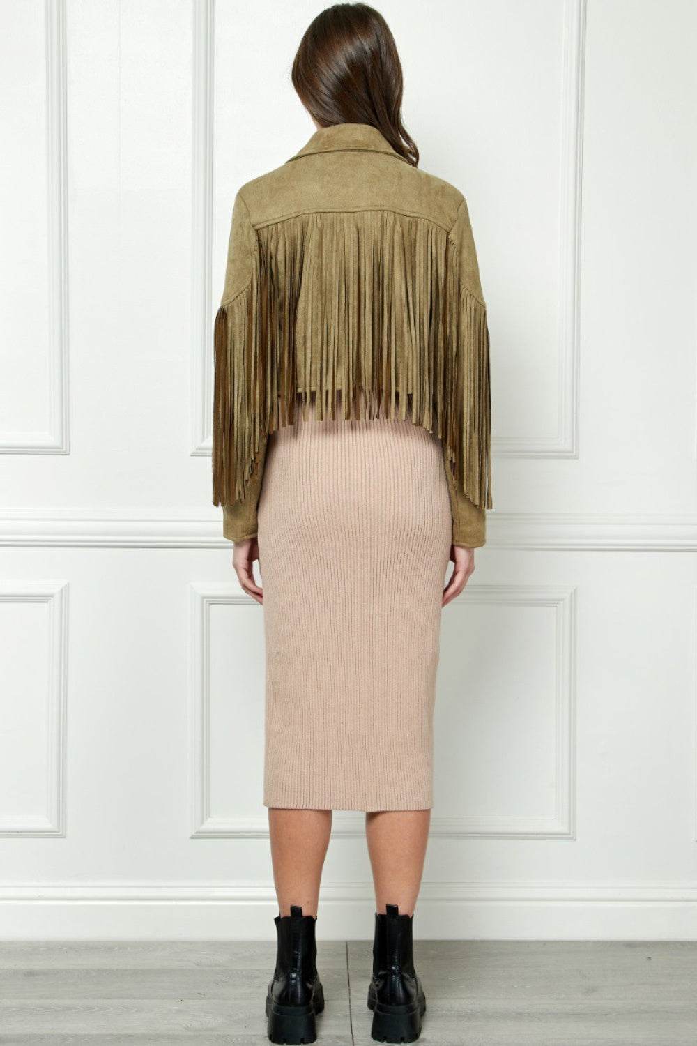 Veveret Suede Fringe Long Sleeve Moto Jacket - UnLaced Boutique