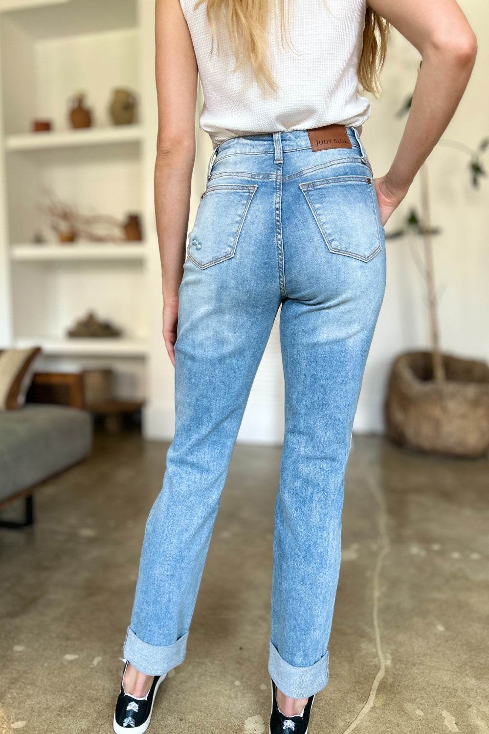 Judy Blue Full Size Distressed Straight Jeans with Patch Pockets - UnLaced Boutique