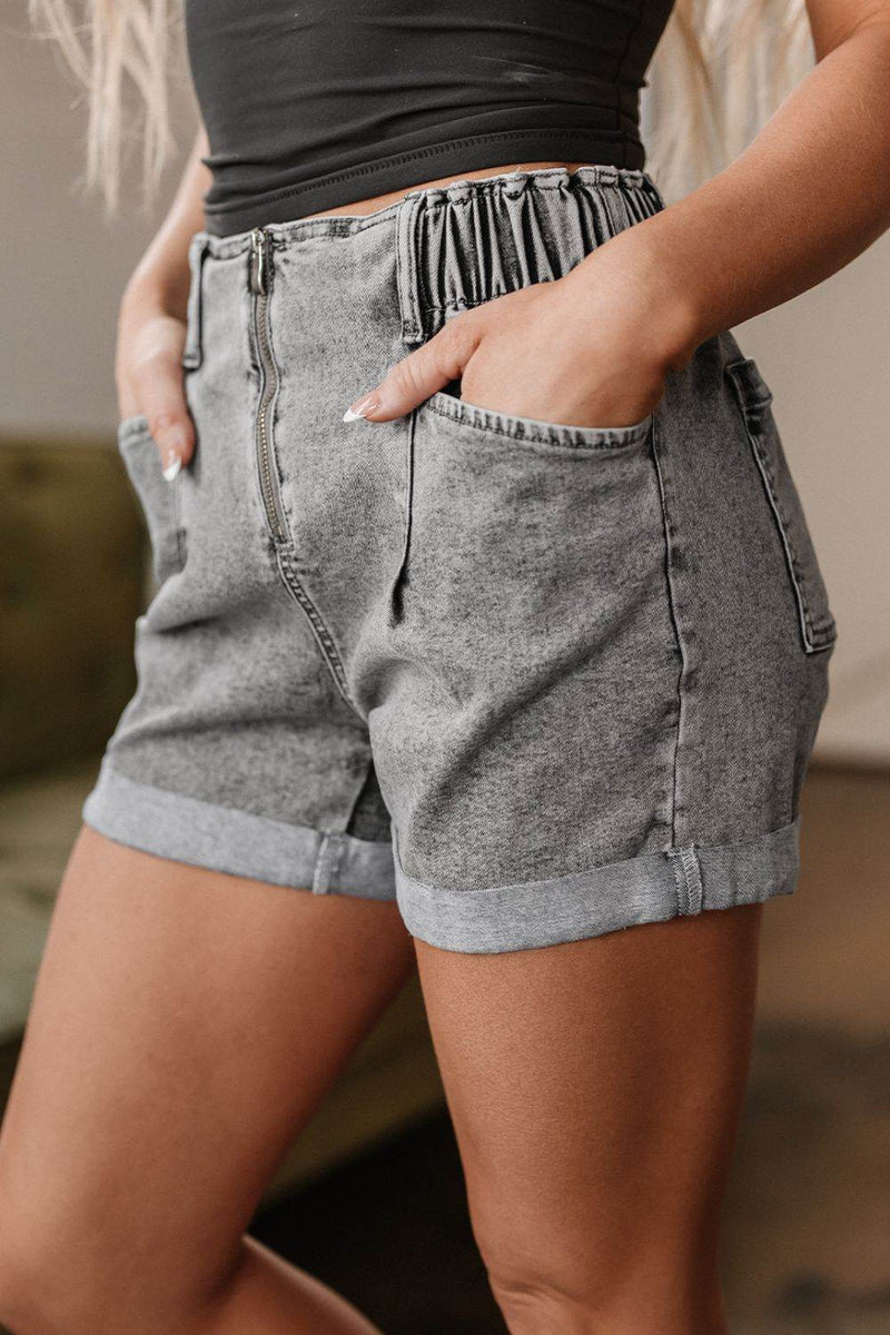 Zipped Cuffed Edge Denim Shorts - UnLaced Boutique
