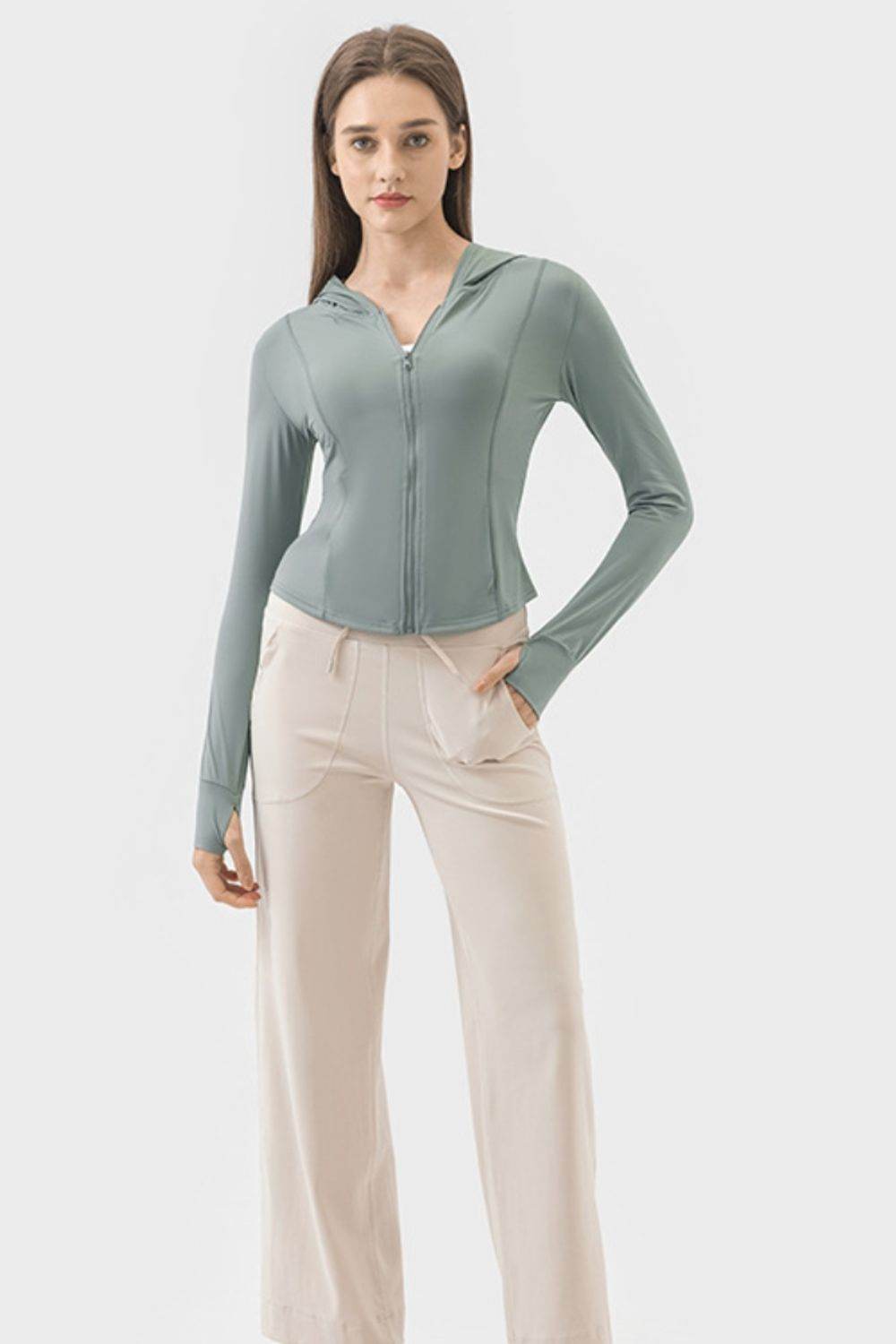 Millennia Pocketed Zip Up Hooded Long Sleeve Active Outerwear - UnLaced Boutique