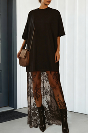 LAS Floral Lace Patchwork T Shirt Maxi Dress (S-XL)