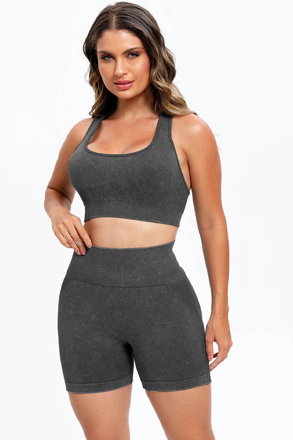 3 Piece Washed Square Neck Wide Strap Active Set - UnLaced Boutique