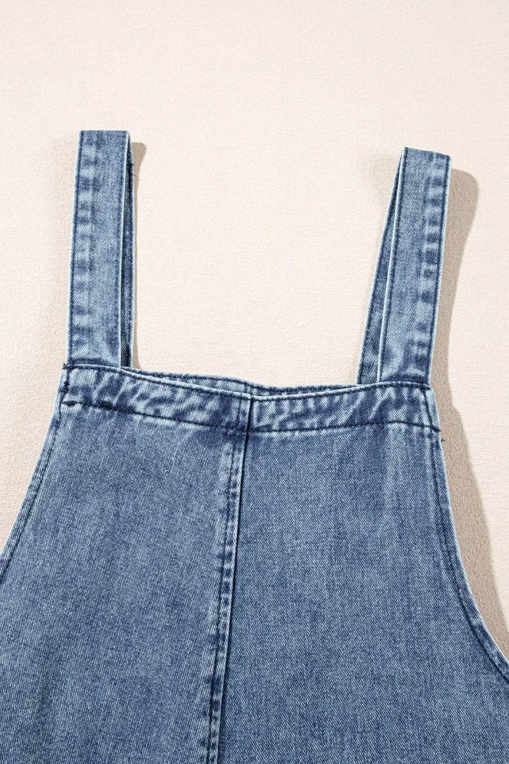 Distressed Bib Pocket Wide Leg Denim Overalls - UnLaced Boutique