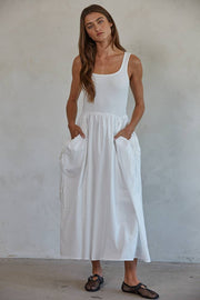 L8015 | Woven 100% Cotton Poplin Skirt Bodice Midi Dress