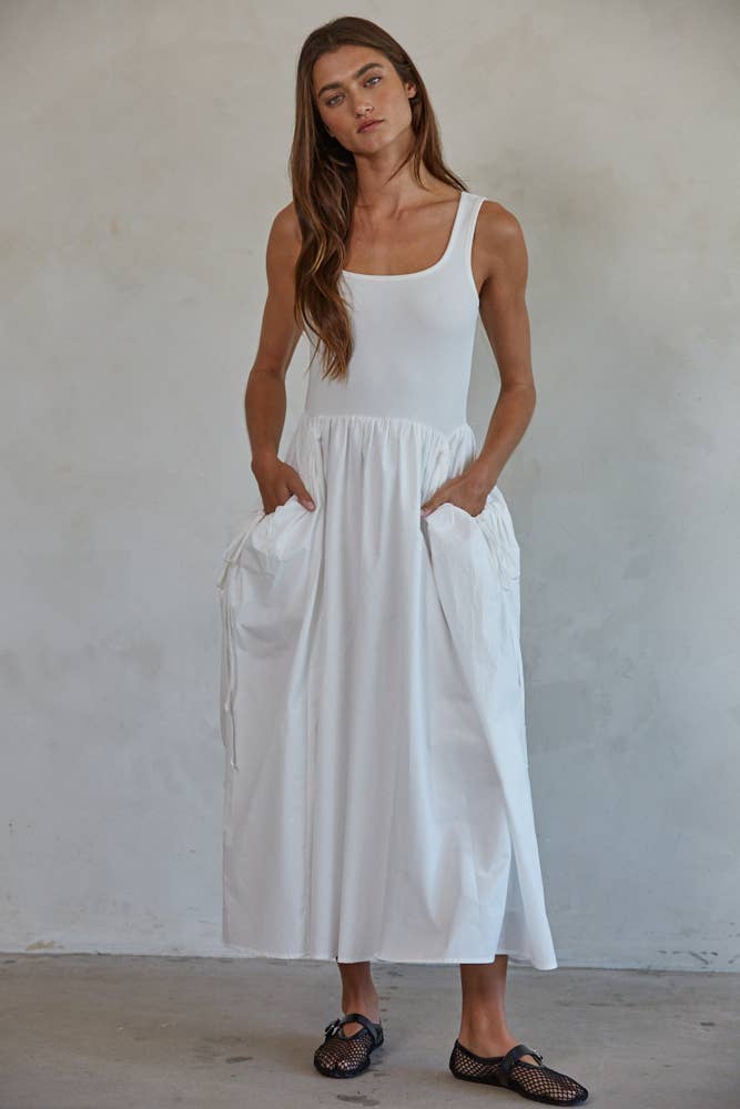 L8015 | Woven 100% Cotton Poplin Skirt Bodice Midi Dress