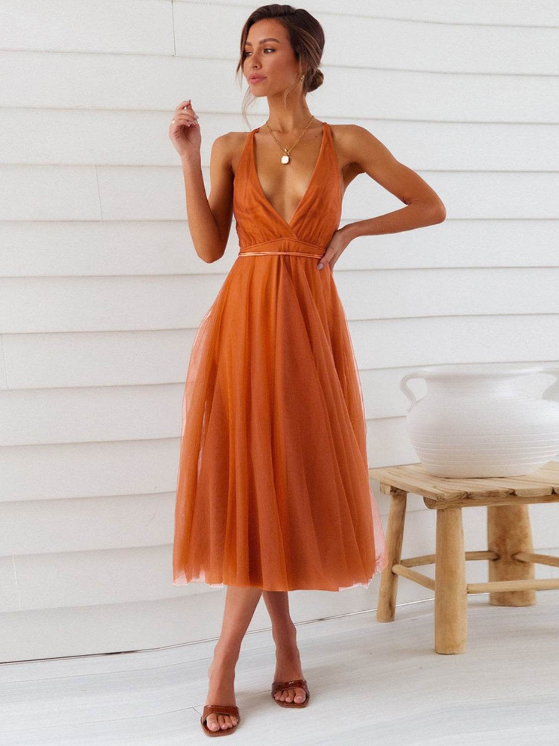 Backless Crisscross Sleeveless Midi Dress - UnLaced Boutique