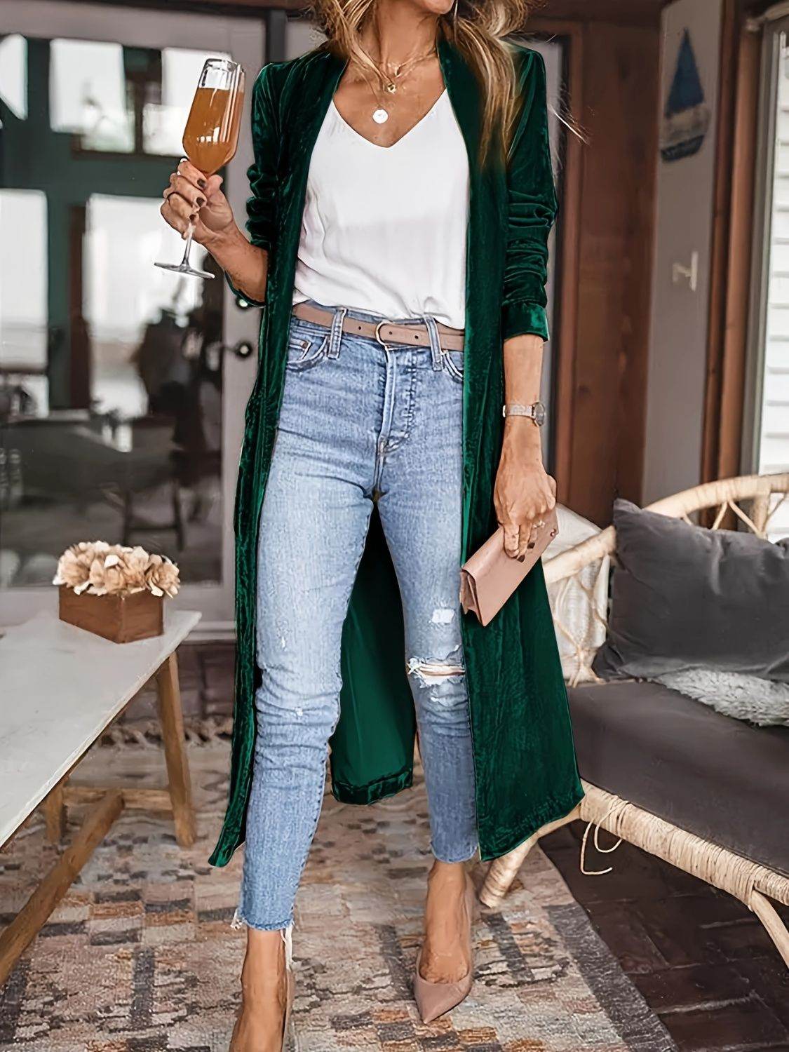 Open Front Long Sleeve Coat - UnLaced Boutique