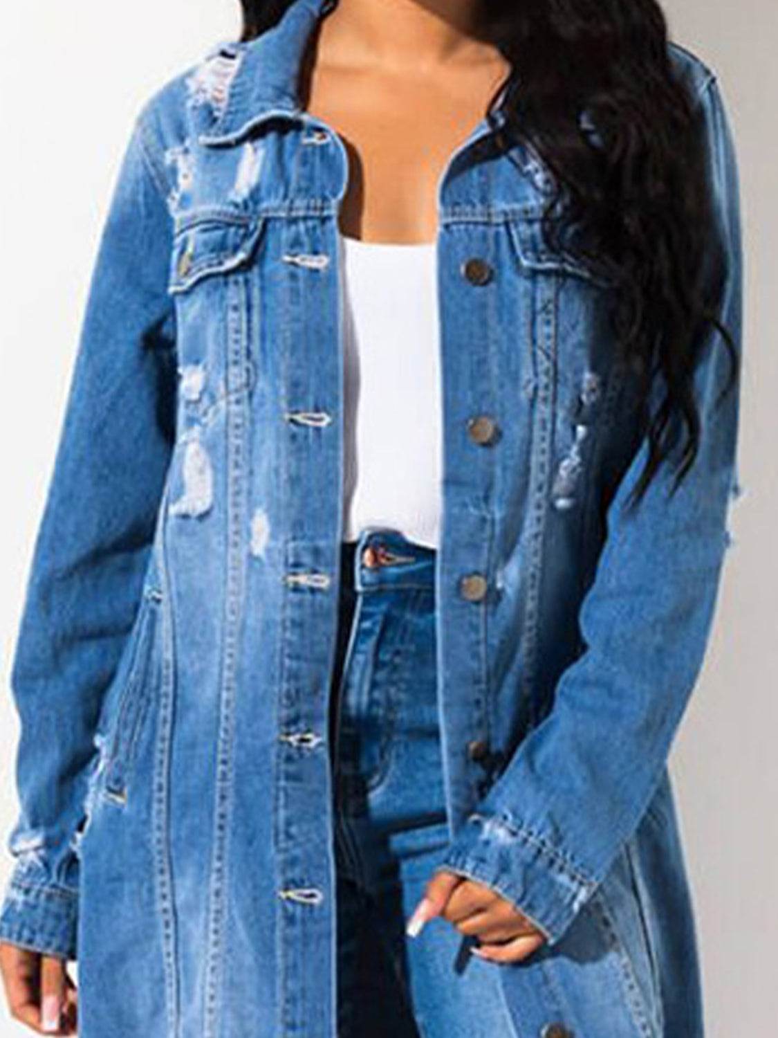 Long Sleeve Raw Hem Denim Jacket - UnLaced Boutique