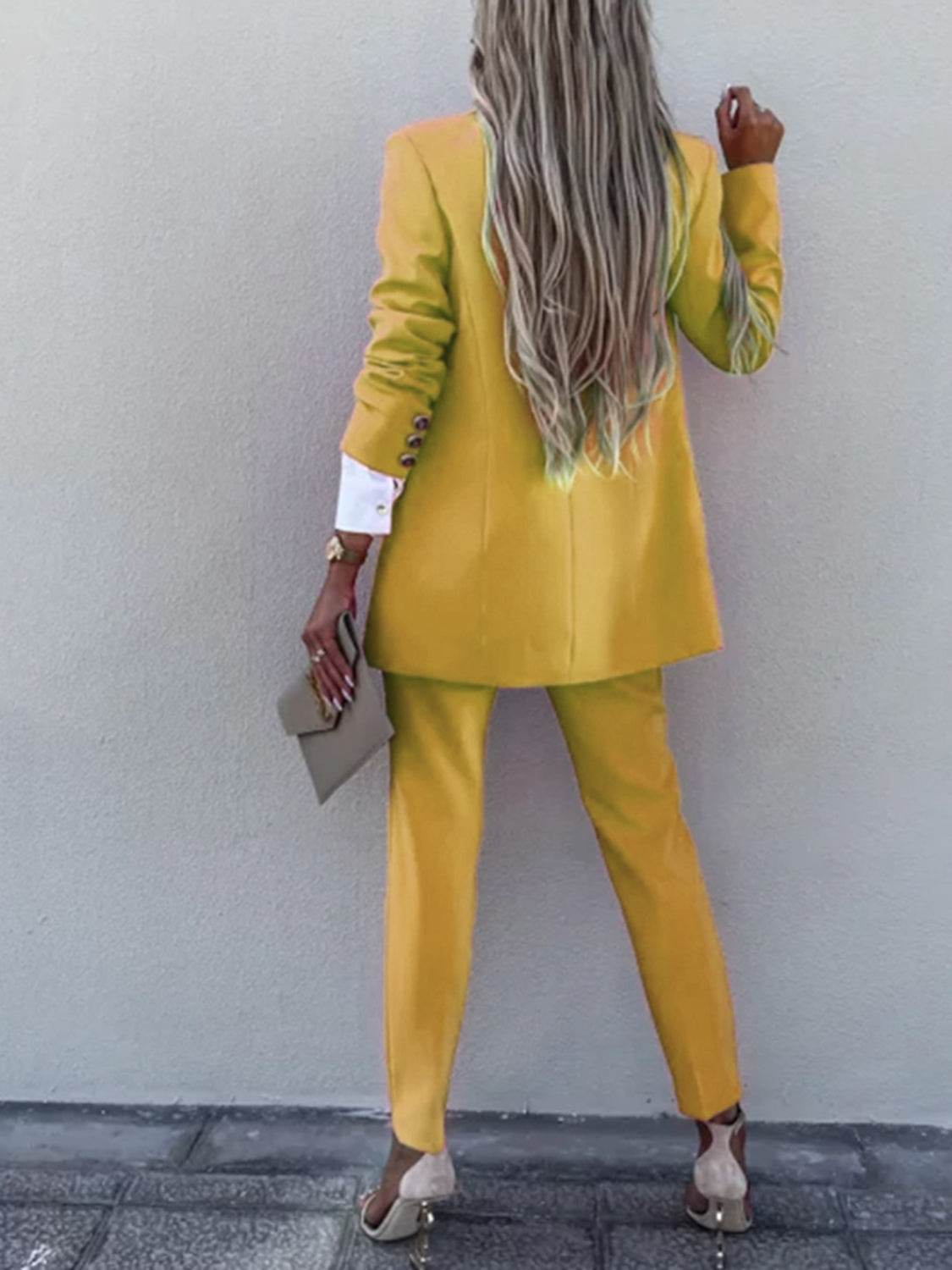 Lapel Collar Long Sleeve Blazer and Pants Set - UnLaced Boutique