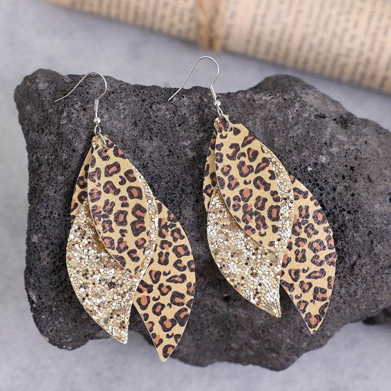 PU Leather Leopard Leaf Earrings - UnLaced Boutique