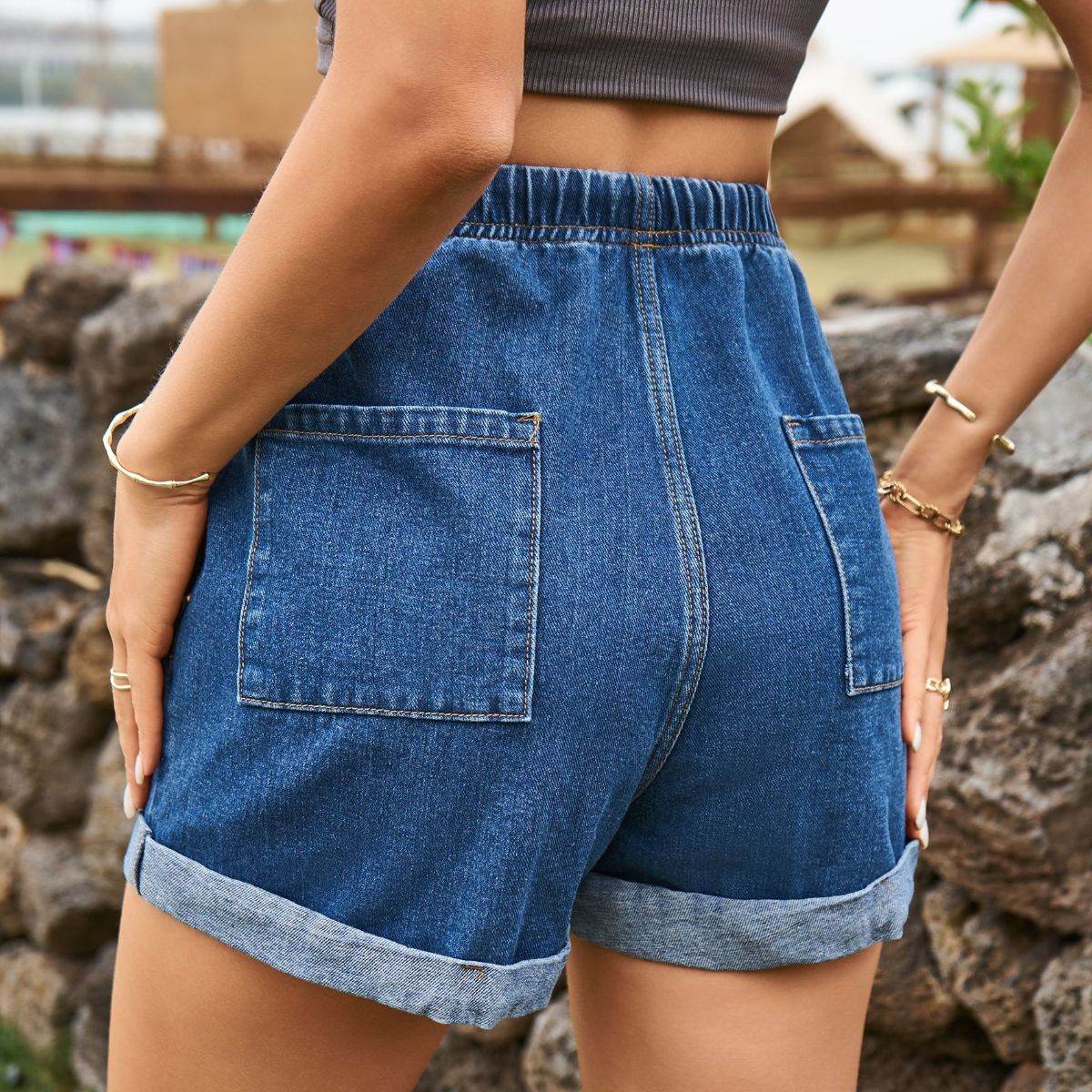 Drawstring High Waist Denim Shorts with Pockets - UnLaced Boutique