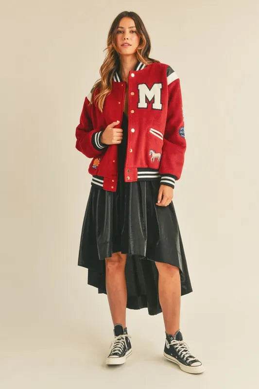 MABLE M Bomber Varsity Jacket with Patch Detail - UnLaced Boutique