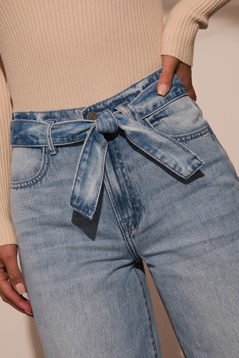 Tied Wide Leg Jeans with Pockets - UnLaced Boutique