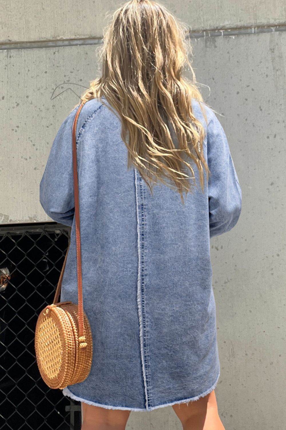 Raw Hem Button Down Long Sleeve Denim Dress - UnLaced Boutique