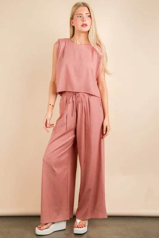 VERY J Solid Woven Top & Pants Set - UnLaced Boutique