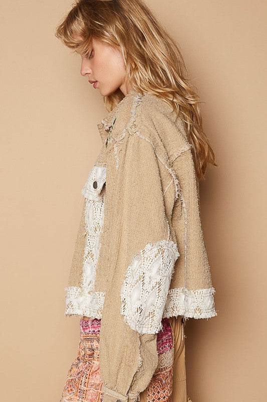 POL Crochet Patch Embroidered Button Up Jacket - UnLaced Boutique