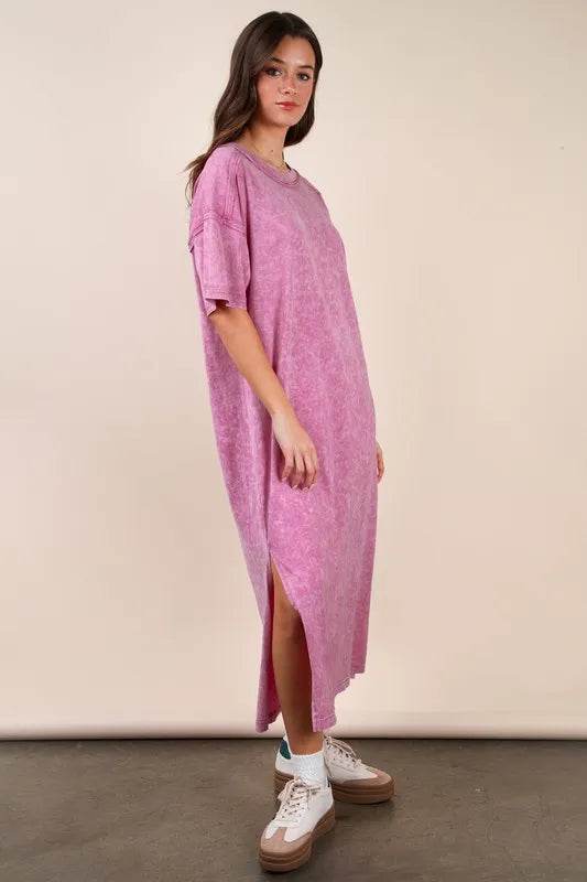 VERY J Plus Size Mineral Washed Casual Comfy Midi Dress - UnLaced Boutique