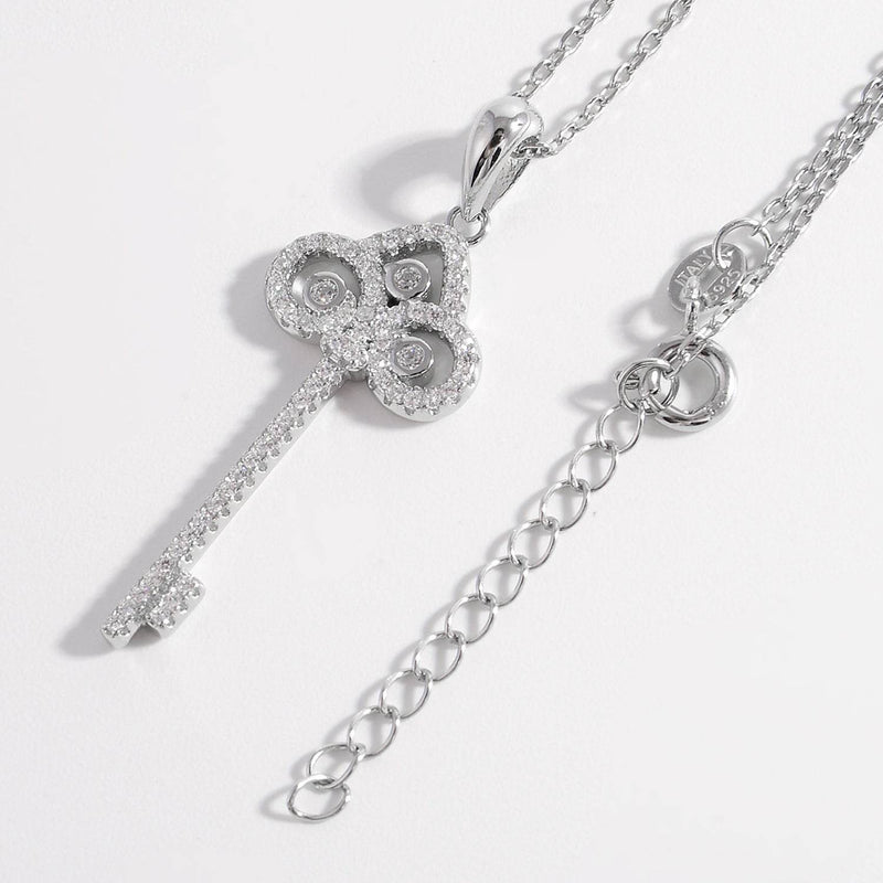 925 Sterling Silver Inlaid Zircon Key Shape Necklace - UnLaced Boutique
