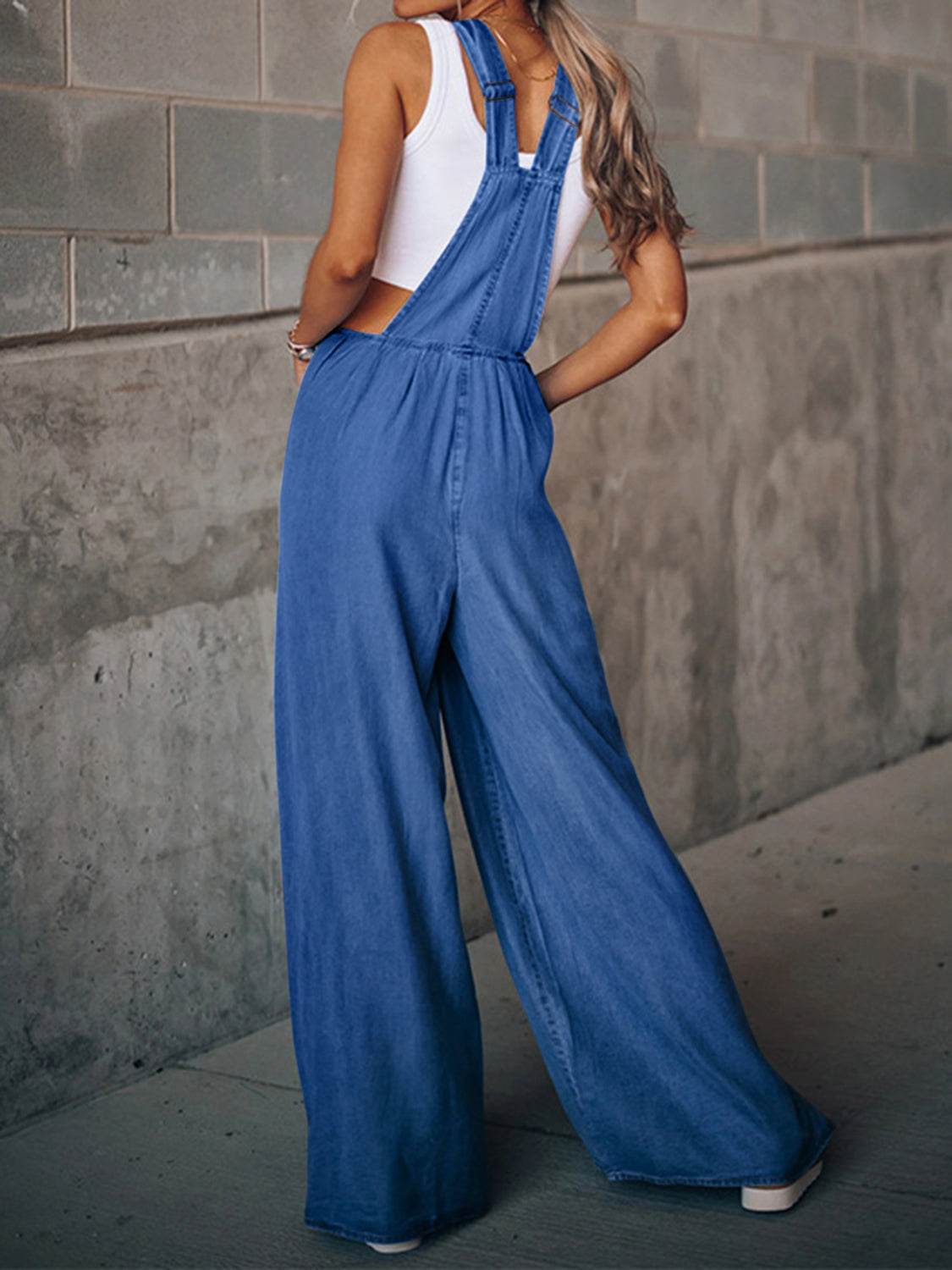 Distressed Wide Leg Denim Overalls - UnLaced Boutique